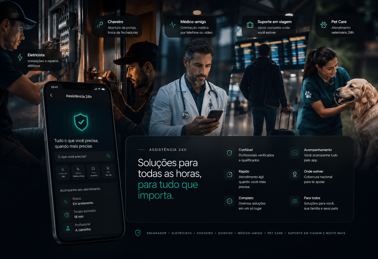 Assistência 24h GENIA Protect — Eletricista, Chaveiro, Médico-amigo, Suporte em viagem, Pet Care